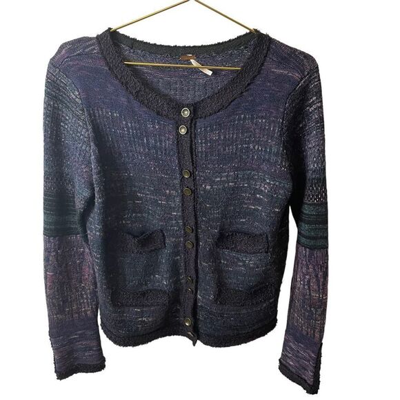 Free People Le Petit Godard Purple Button Front Sweater Cardigan Jacket - Picture 1 of 11